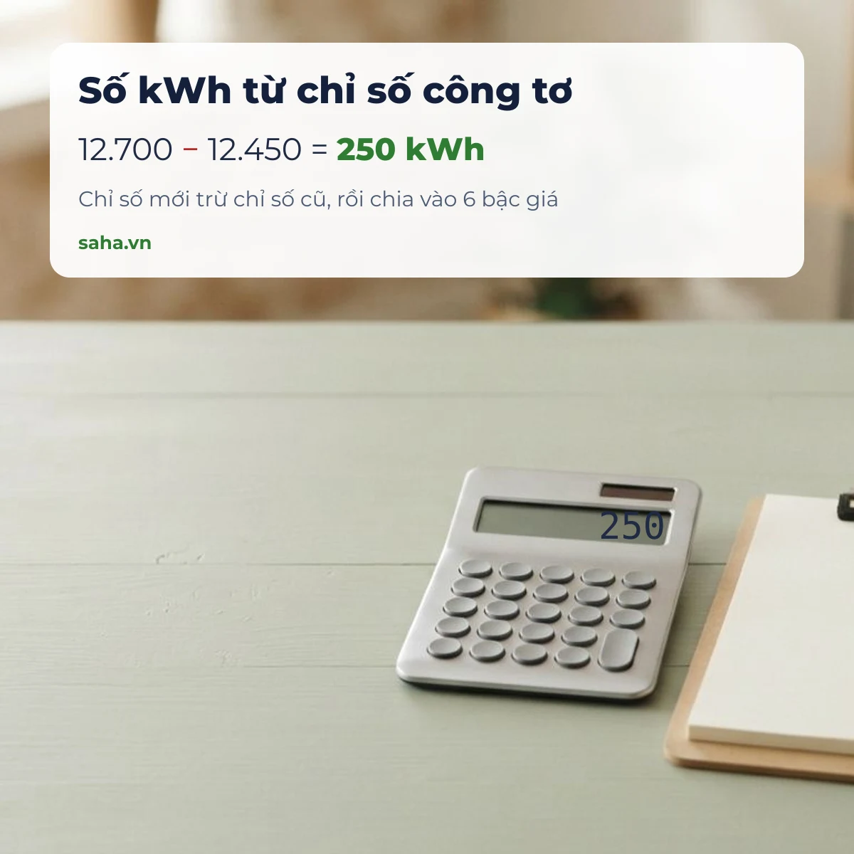 Lấy số kWh trong tháng bằng chỉ số công tơ mới trừ chỉ số cũ