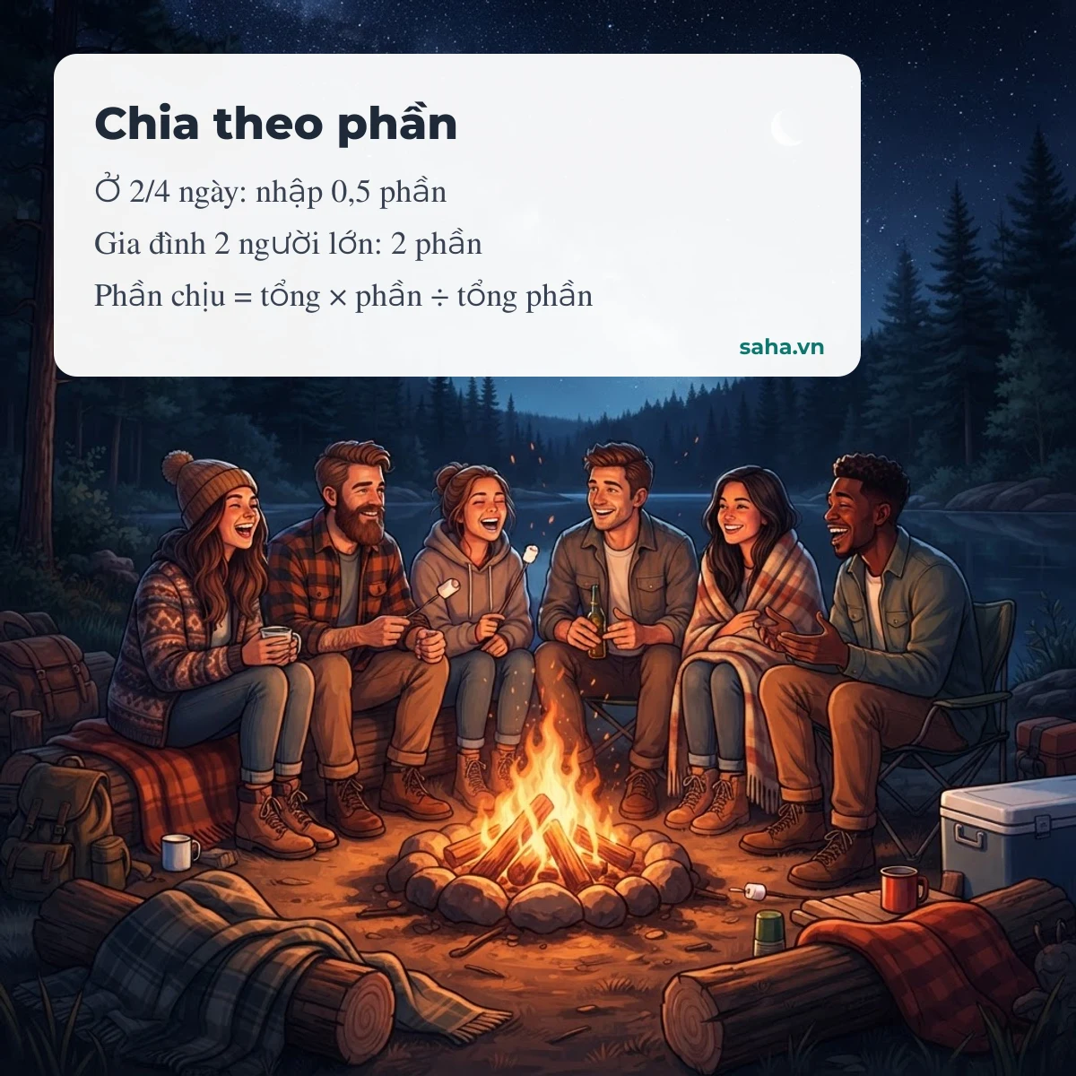 Chia tiền nhóm theo phần cho người ở ít ngày