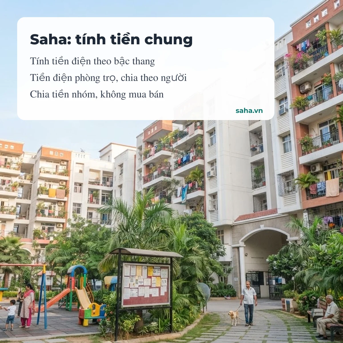 Saha là bộ công cụ tính tiền điện và chia tiền chung khi ở ghép, không phải sàn mua bán
